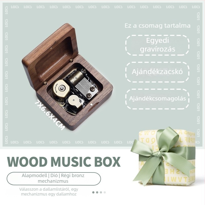 Tömörfa zenemű doboz madár motívummal - nem testre szabható, univerzális stílus, születésnapi ajándék