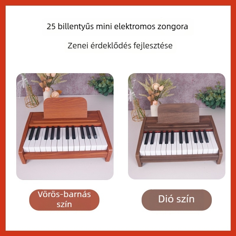 Fából készült elektronikus zongora játék babáknak és kisgyerekeknek, 37 billentyűs (0–3 év)