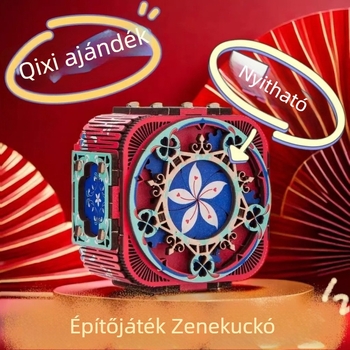 Kézzel hajtott, fa zenemű doboz négylevelű lóhere puzzle, 3D mechanikus tervezés, modern minimalista stílus