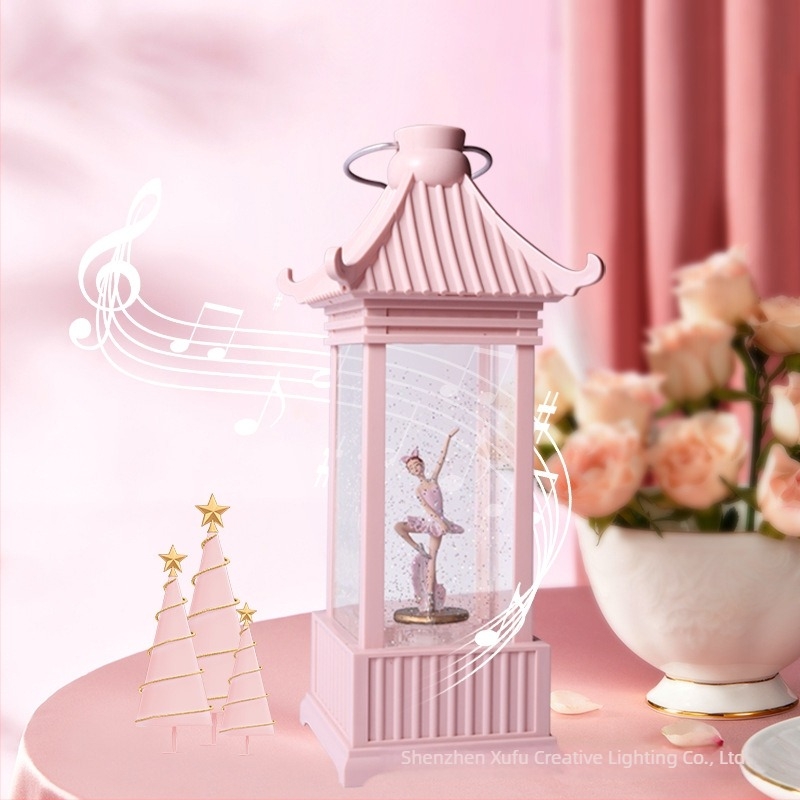 Műanyagból és gyantából készült dekoratív széllámpa balett-muzikás dobozzal – gyanta kézműves dekoráció, Type-C vagy 3×AA tápegység, IP20, testreszabható külső