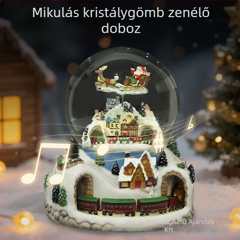 Karácsonyi zenélő doboz kristály gömbbel – gyanta, Dream Crystal House, ajándék, modern egyszerű stílus, színes dobozos csomagolás