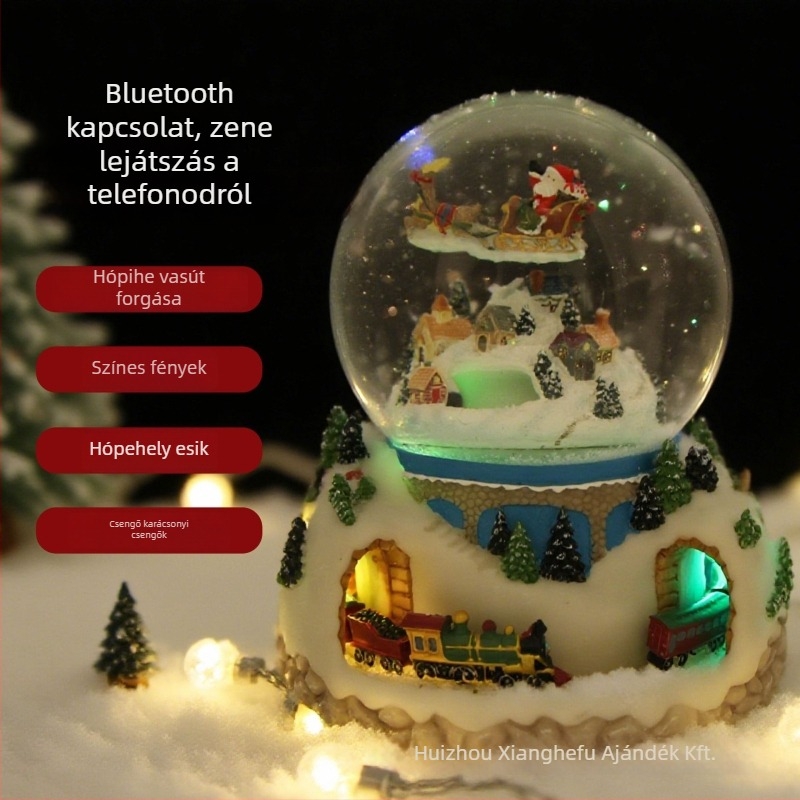 Karácsonyi zenélő doboz kristály gömbbel – gyanta, Dream Crystal House, ajándék, modern egyszerű stílus, színes dobozos csomagolás