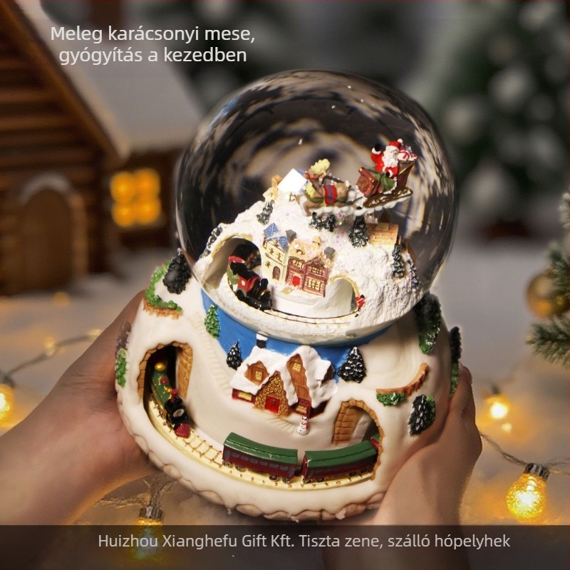 Karácsonyi zenélő doboz kristály gömbbel – gyanta, Dream Crystal House, ajándék, modern egyszerű stílus, színes dobozos csomagolás