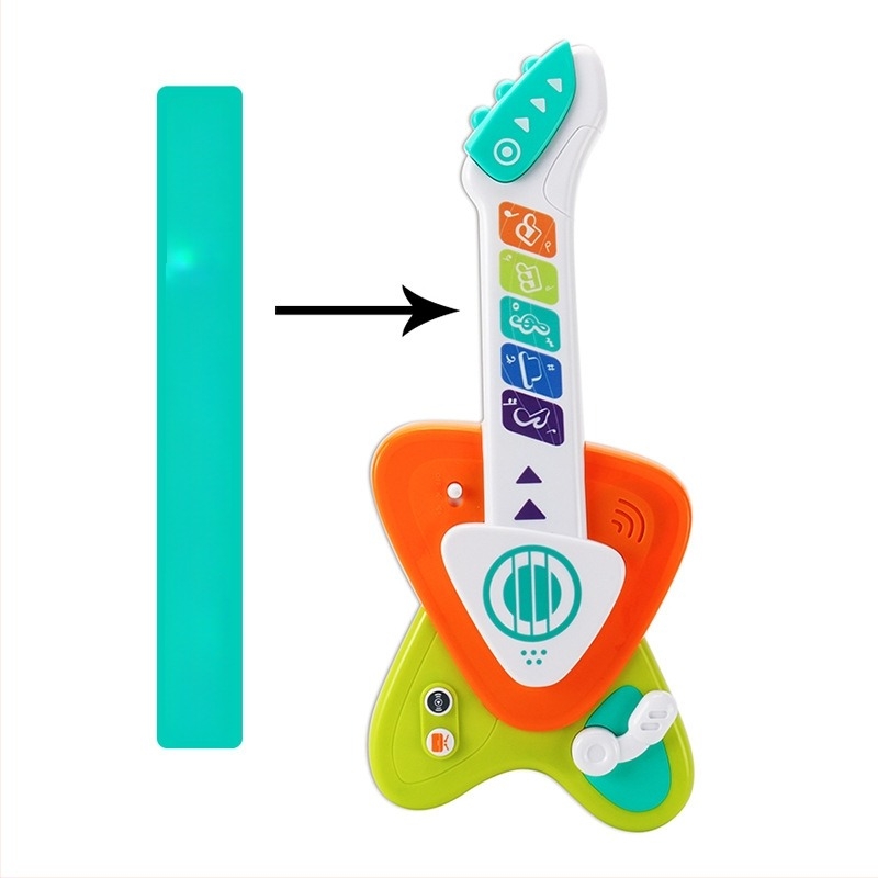 Oktató zenei gitár játék gyerekeknek, interaktív tanuló játék, műanyag, 4-6 éveseknek, fejleszti a hallást és a kéz-szem koordinációt