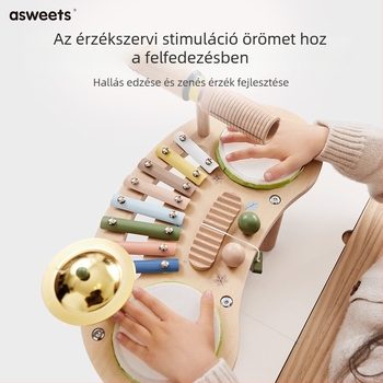Fából készült, hordozható zenei játék – pianó és dobok gyermekeknek 4–6 éveseknek, márka Asweets/Aisheng, zenei nevelés, interaktív játék