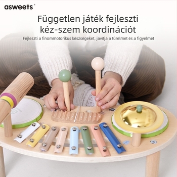 Fából készült, hordozható zenei játék – pianó és dobok gyermekeknek 4–6 éveseknek, márka Asweets/Aisheng, zenei nevelés, interaktív játék
