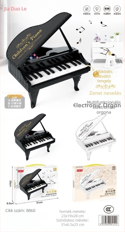 Gyerekeknek szánt zongora játék, oktató jellegű, műanyagból, csomagolás dobozban, fejleszti a látást és a hallást, 7–14 éveseknek