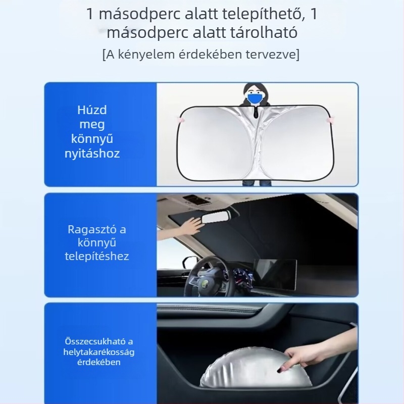 Autó első szélvédő árnyékoló | alumíniumfólia | kártya alapú telepítés | általános illeszkedés | logónyomtatás elérhető