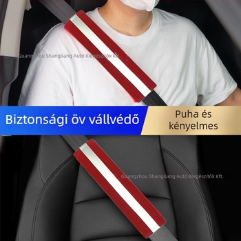 Autós biztonsági öv vállvédő reflexiós anyaggal, poliészter, 70 g, univerzális kiegészítő, nyomtatott logó