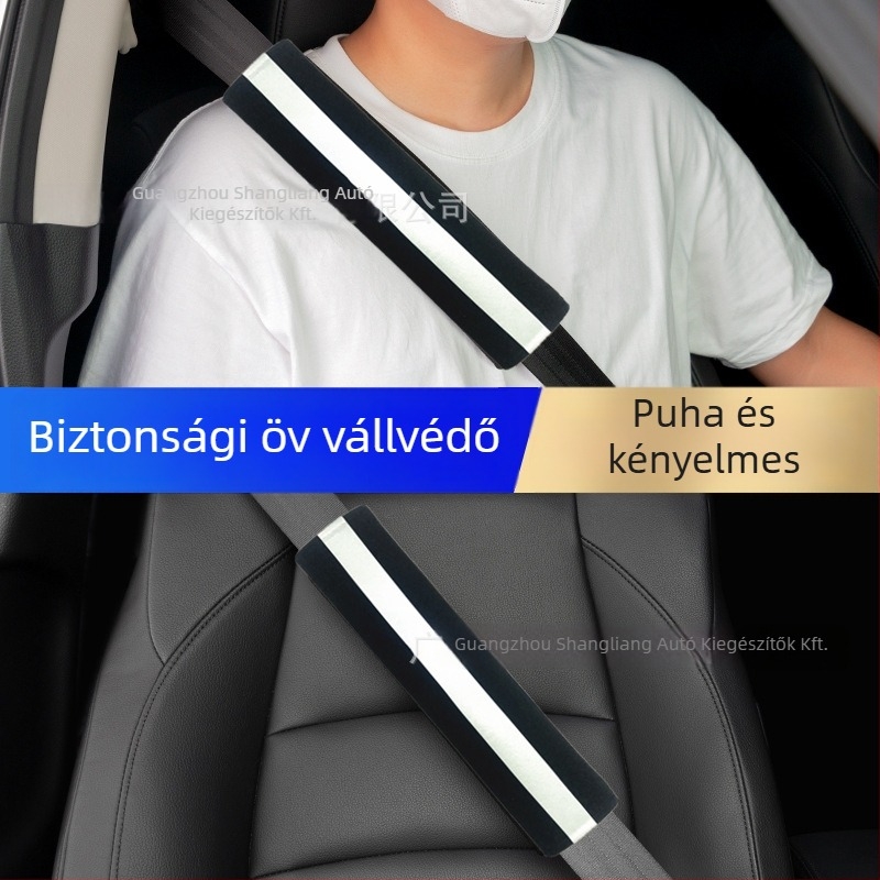 Autós biztonsági öv vállvédő reflexiós anyaggal, poliészter, 70 g, univerzális kiegészítő, nyomtatott logó