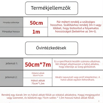 Személygépkocsi ablakfilm – öntapadós, nano-kerámia membrán, fényáteresztés 70–80%, UV-védelem 90%+, sorozat 1