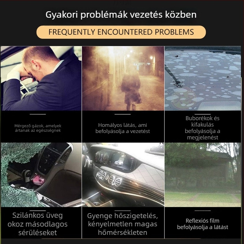 Személygépkocsi ablakfilm – öntapadós, nano-kerámia membrán, fényáteresztés 70–80%, UV-védelem 90%+, sorozat 1