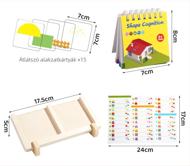 Fából készült geometriai ház – tervező játék gyerekeknek, sík puzzle a térbeli gondolkodás, logika és képzelőerő fejlesztéséhez; OEM logó testreszabás; 4–6 éveseknek