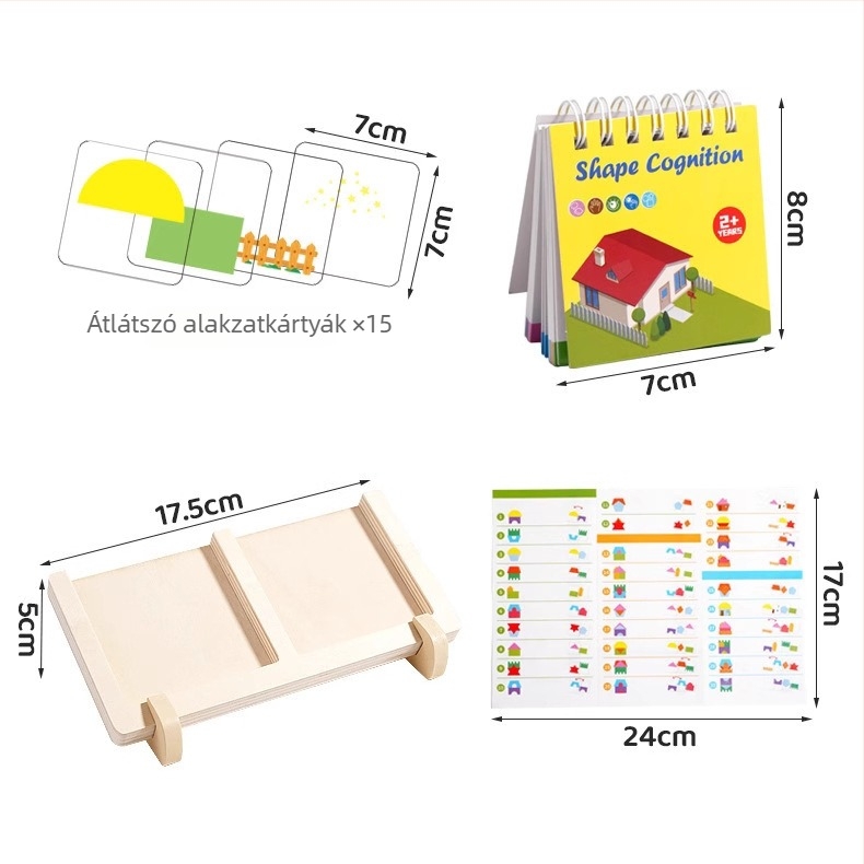 Fából készült geometriai ház – tervező játék gyerekeknek, sík puzzle a térbeli gondolkodás, logika és képzelőerő fejlesztéséhez; OEM logó testreszabás; 4–6 éveseknek