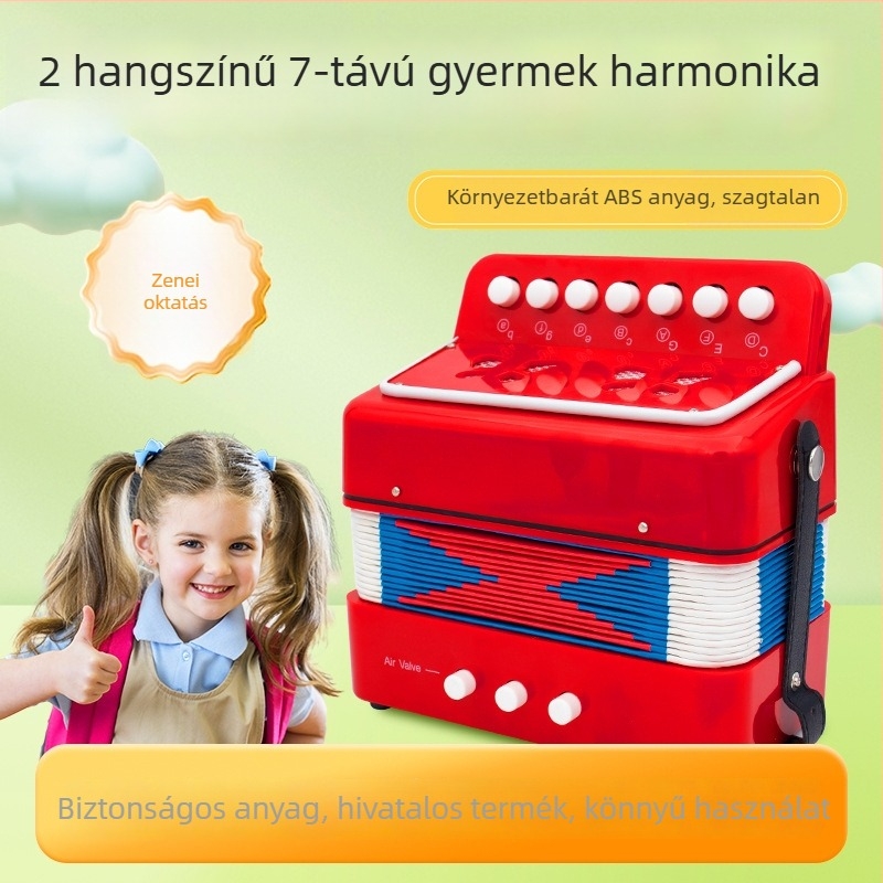 7 billentyűs 2 basszusos harmónika kezdőknek – műanyag oktatási játék 7–14 éveseknek