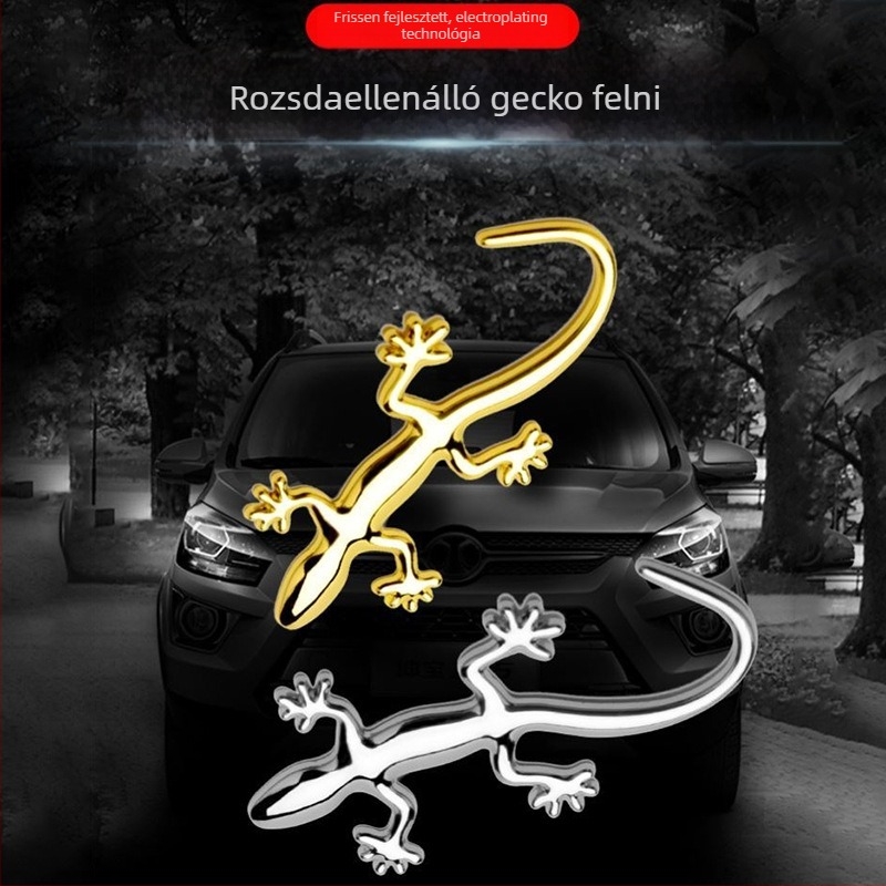 Fém autó karosszéria matrica Gecko minta, 3D kialakítás, öntapadós