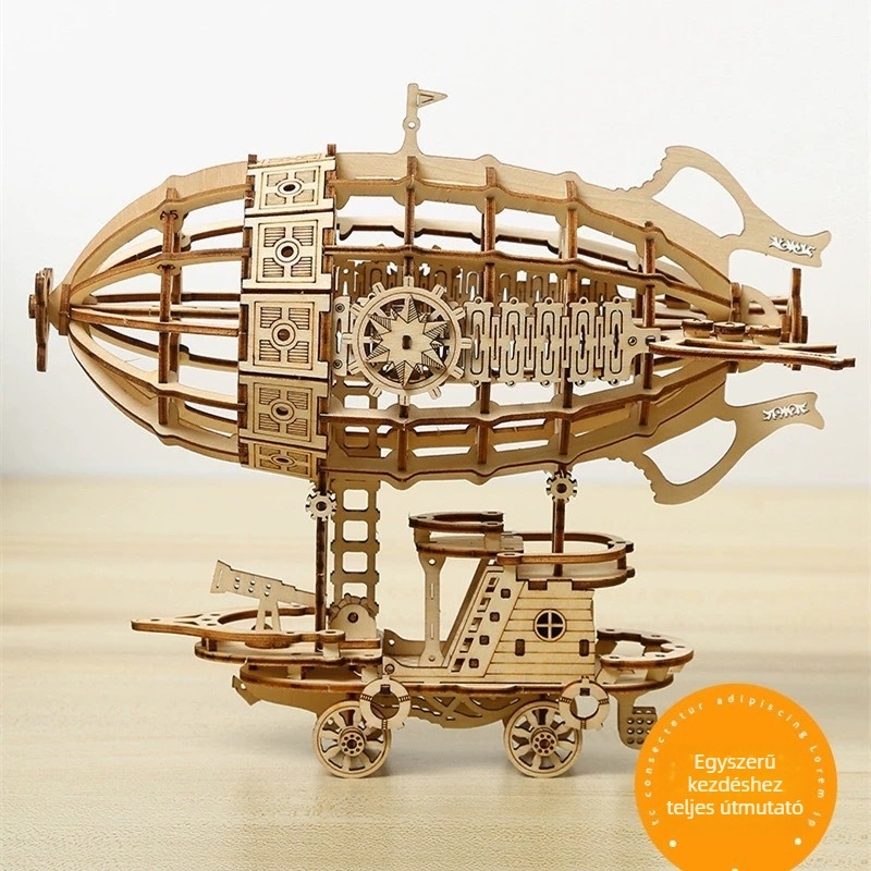 3D fából készült léghajó puzzle — mechanikus átviteli rendszerrel, DIY és testreszabható modell, 14 éves kortól