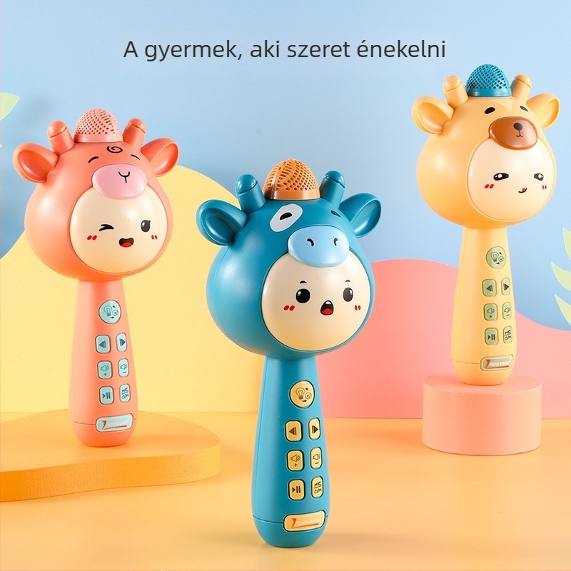Gyerekeknek szóló karaoké mikrofon játék, integrált mikrofonnal, műanyag test, 0–3 éveseknek, dobozos csomagolás, 3C tanúsítva