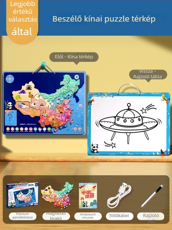 Kínai 3D mágneses térkép puzzle gyerekeknek hanggal, EVA anyagból, kétoldalas, 4–6 éveseknek