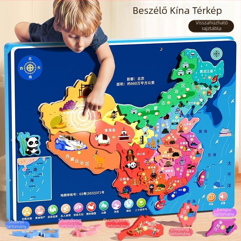 Kínai 3D mágneses térkép puzzle gyerekeknek hanggal, EVA anyagból, kétoldalas, 4–6 éveseknek