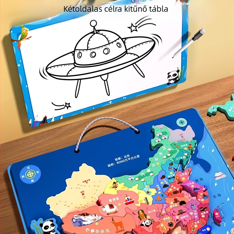 Kínai 3D mágneses térkép puzzle gyerekeknek hanggal, EVA anyagból, kétoldalas, 4–6 éveseknek