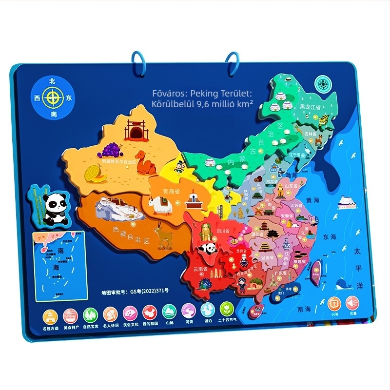 Kínai 3D mágneses térkép puzzle gyerekeknek hanggal, EVA anyagból, kétoldalas, 4–6 éveseknek
