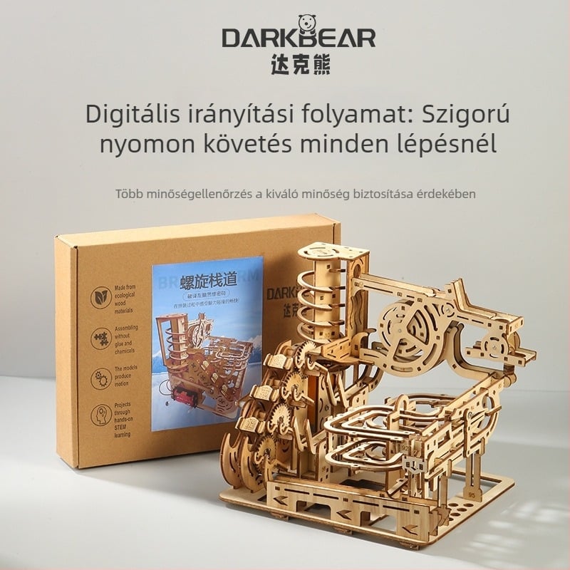 Fa mechanikus 3D puzzle DIY készlet fehér dobozos csomagolással, 7–14 éveseknek