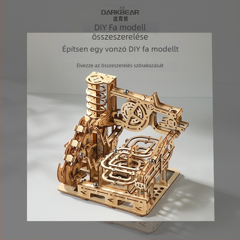 Fa mechanikus 3D puzzle DIY készlet fehér dobozos csomagolással, 7–14 éveseknek