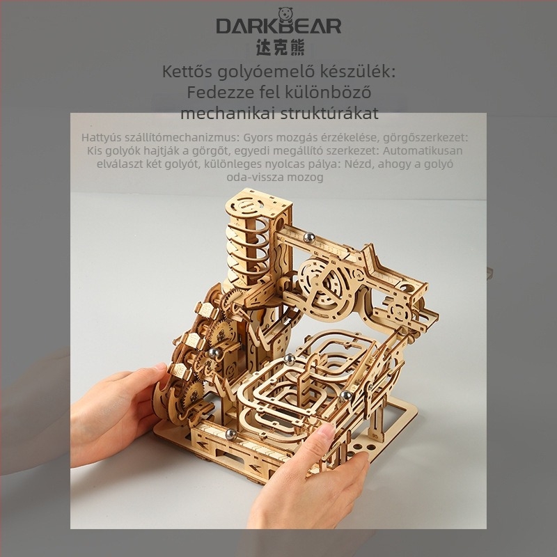 Fa mechanikus 3D puzzle DIY készlet fehér dobozos csomagolással, 7–14 éveseknek