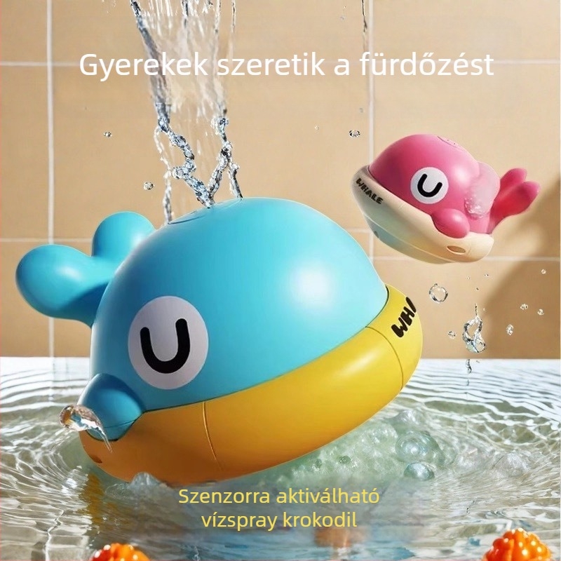 Szenzoros bálna – fürdőjáték vízsugárzó fényhatással, ABS műanyagból, 4–6 éveseknek