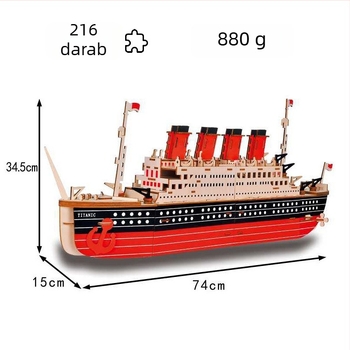 3D faanyagú puzzle, Titanic forma, DIY testreszabás, OEM logó, 14+ korosztály