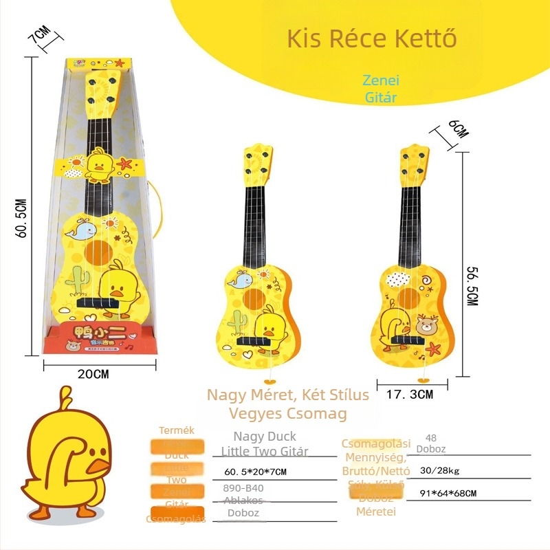 Gyerekeknek készült műanyag ukulele — oktatási hangszer interaktív fejlesztő funkciókkal, 7–14 éveseknek, csomagolás: színes doboz