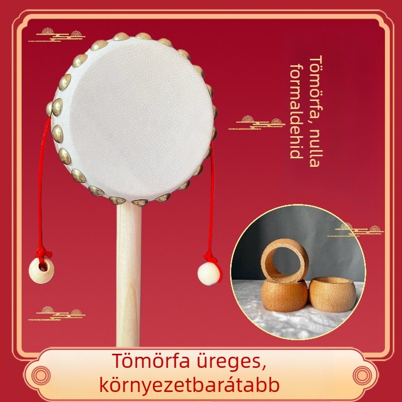Fából készült csörgő-trombita üreges kivitelben, hagyományos fa játék gyerekeknek és csecsemőknek, 8 cm átmérőjű