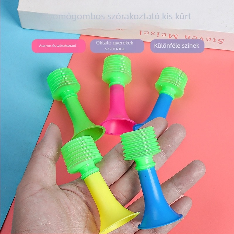 Nyomható kürt játék – interaktív oktatási zenés játék műanyagból, fejleszti a kéz-szem koordinációt és a kognitív képességeket, 7–14 éveseknek.