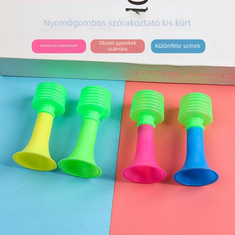 Nyomható kürt játék – interaktív oktatási zenés játék műanyagból, fejleszti a kéz-szem koordinációt és a kognitív képességeket, 7–14 éveseknek.