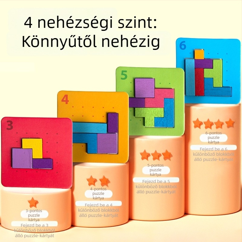 Fából készített háromdimenziós puzzle társasjáték 4–6 éves gyermekeknek