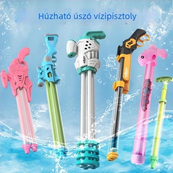 Gyerekeknek szóló vízipisztoly - húzós típusú nagy nyomású vízipisztoly, műanyagból, pumpálás és víztárolás, 4-6 éveseknek