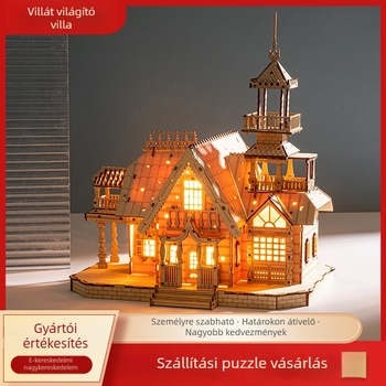 Fából készült 3D puzzle LED világítással, DIY, testre szabható