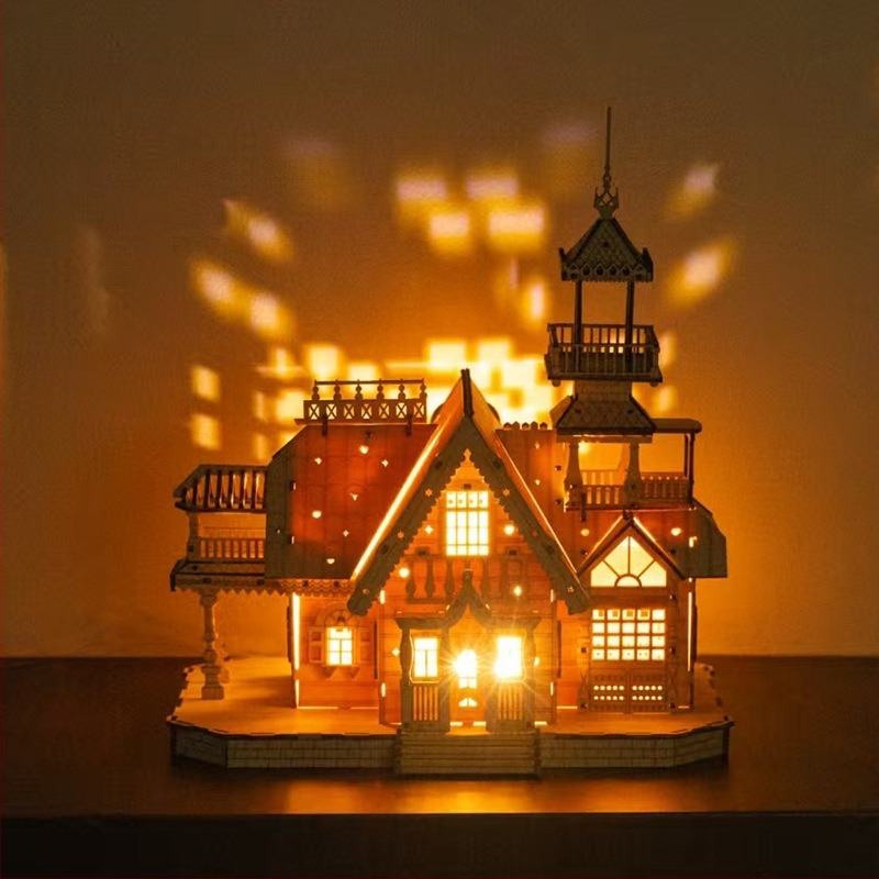 Fából készült 3D puzzle LED világítással, DIY, testre szabható