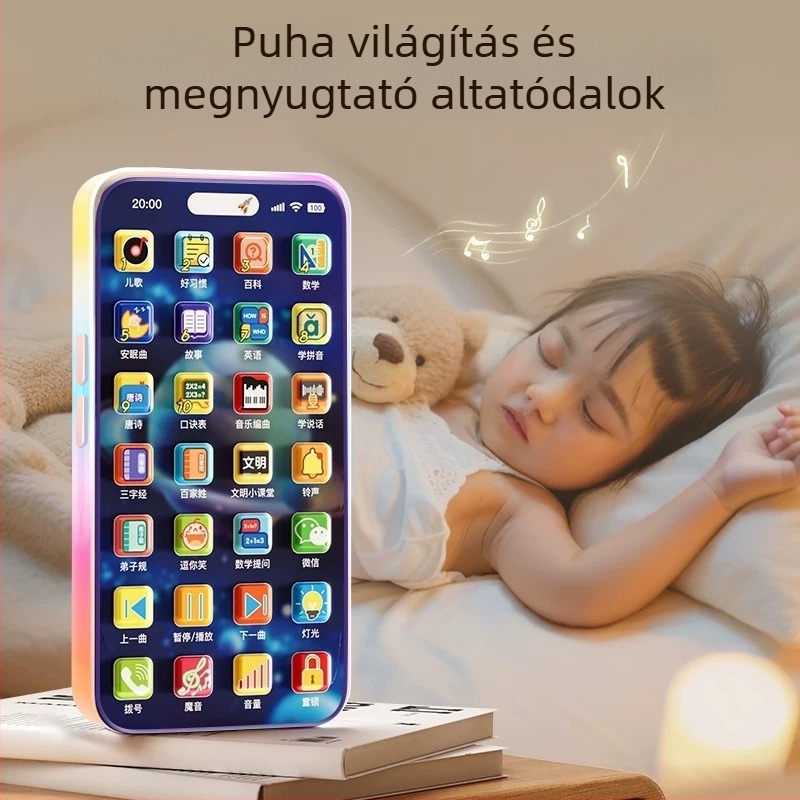 36-gombos oktatási játéktelefon, újratölthető lítium akkumulátor, zene- és hangfunkciók, ABS anyag, 4–6 éveseknek