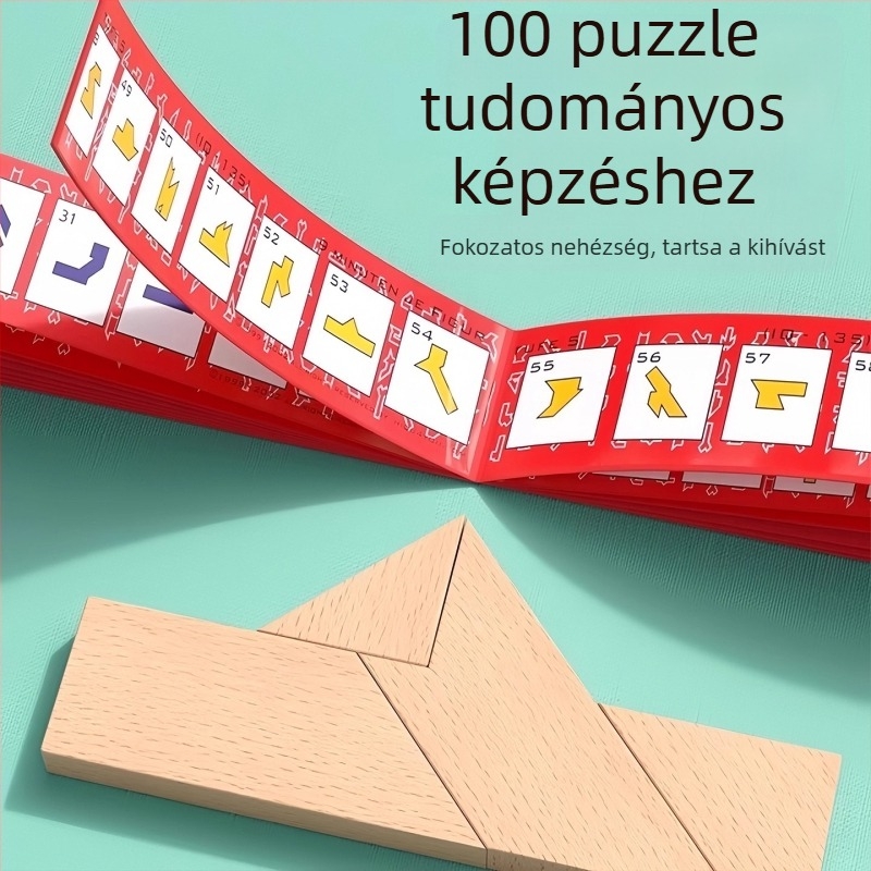 Bükkfa Tangram kirakó — oktatási fa játék 15–35 éveseknek, fejlett nehézség, DIY lehetőség