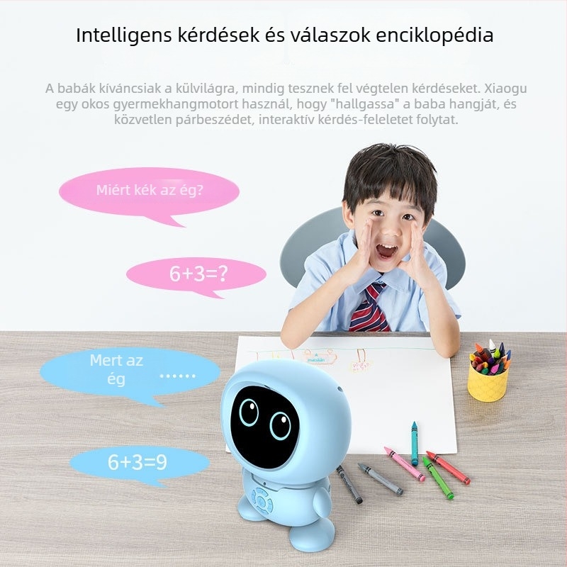 Intelligens robot oktató játék kicsiknek – zene és hang funkciók, műanyag kialakítás, újratölthető elem, 0–3 éves korosztály