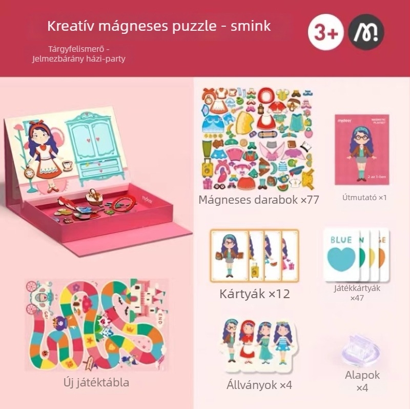 MiDeer oktató mágneses puzzle tábla gyerekeknek 4-6 éveseknek, geometriai mintával és arcváltoztató funkcióval