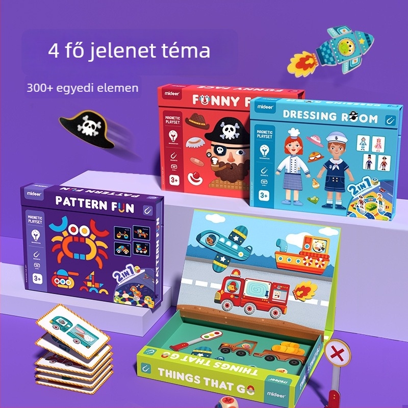 MiDeer oktató mágneses puzzle tábla gyerekeknek 4-6 éveseknek, geometriai mintával és arcváltoztató funkcióval