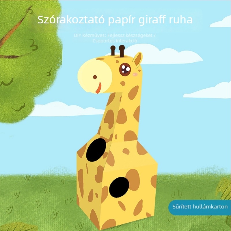 Háromdimenziós papíralapú zsiráf modell viselhető – DIY készlet 4–6 éveseknek, uniszex