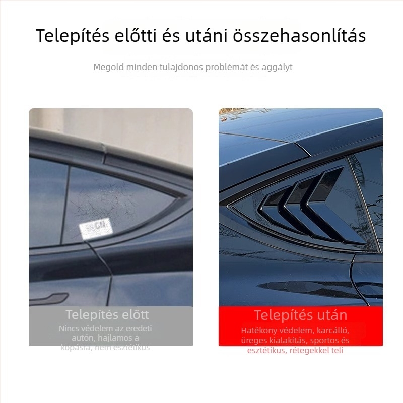 Autómatrica Tesla Model 3/Y-hoz — szénszálas textúrájú hátsó háromszög ablak dekoráció, vákuumos felhelyezés, szöveges mintázat