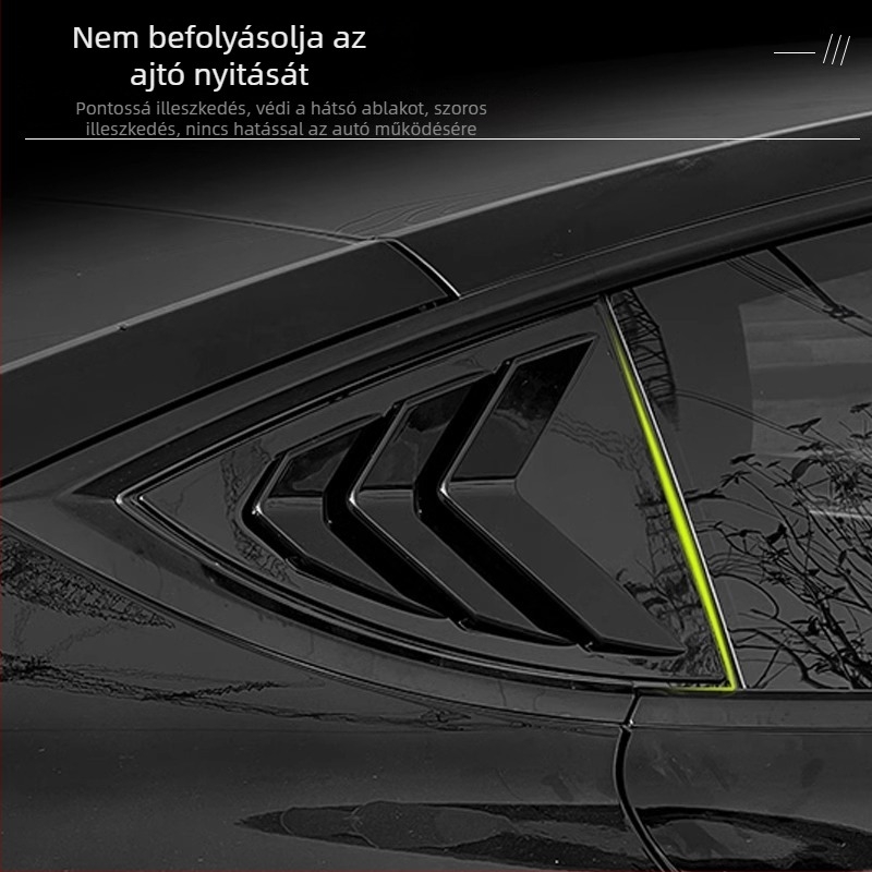 Autómatrica Tesla Model 3/Y-hoz — szénszálas textúrájú hátsó háromszög ablak dekoráció, vákuumos felhelyezés, szöveges mintázat