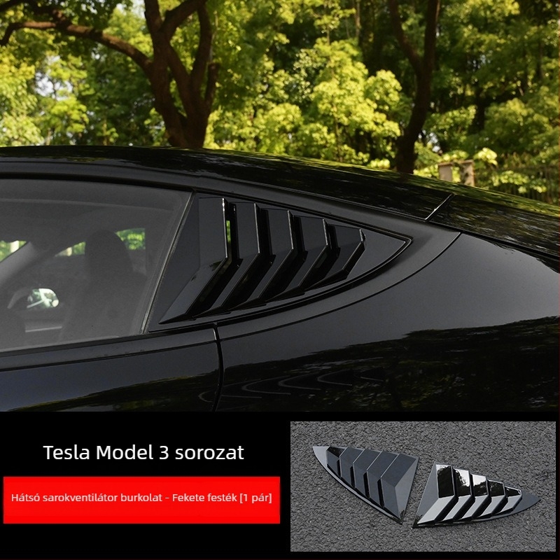 Autómatrica Tesla Model 3/Y-hoz — szénszálas textúrájú hátsó háromszög ablak dekoráció, vákuumos felhelyezés, szöveges mintázat
