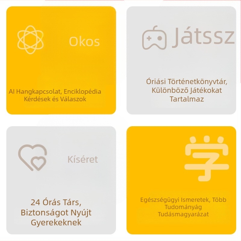 AI-alapú plüss oktatójáték hangfelismeréssel, plüss anyag, 1 GB memória, 4–6 éveseknek, akkumulátorral