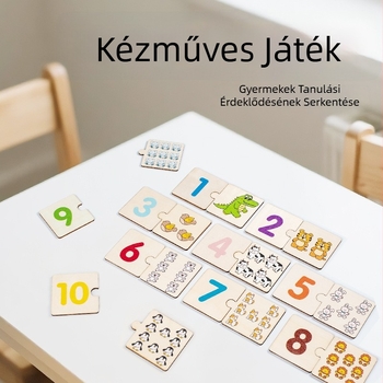 Fából készült oktatási puzzle és építőblokkok készlet gyermekeknek – síkpuzzleok a korai matematikához és számoláshoz, testre szabott rajzok, színes dobozos csomagolás, 4–6 éveseknek